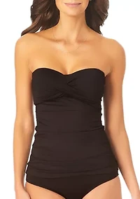 Twist Front Shirred Bandeukini Swim Top