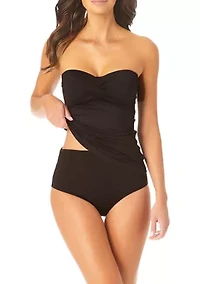 Twist Front Shirred Bandeukini Swim Top