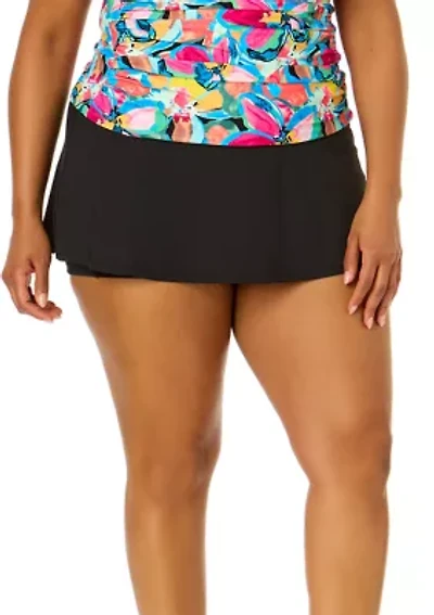 Plus Solid High Waisted Swim Skort