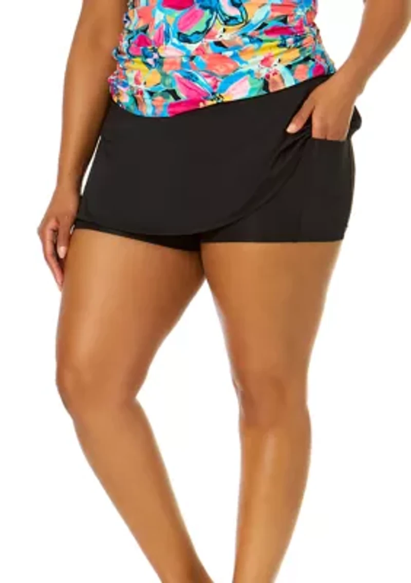 Plus Solid High Waisted Swim Skort