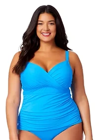 Plus Solid Underwire Twist Tankini Swim Top
