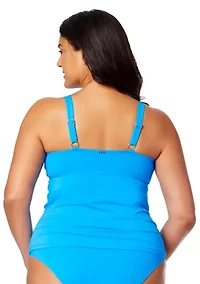 Plus Solid Underwire Twist Tankini Swim Top