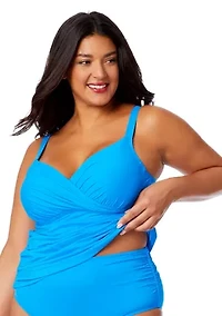 Plus Solid Underwire Twist Tankini Swim Top