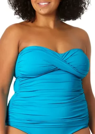 Plus Twist Front Shirred Swim Bandeaukini