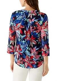 Women's 3/4 Sleeve Henley Print Top