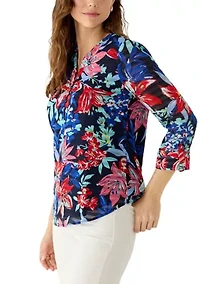 Women's 3/4 Sleeve Henley Print Top