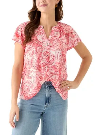 Women's Short Sleeve Button Front Top