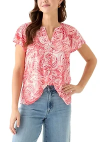 Women's Short Sleeve Button Front Top
