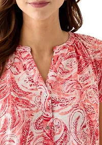 Women's Short Sleeve Button Front Top