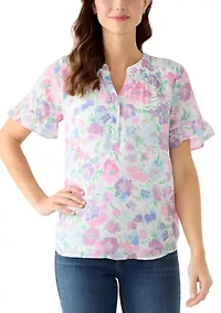 Women's Flutter Sleeve Henley Top