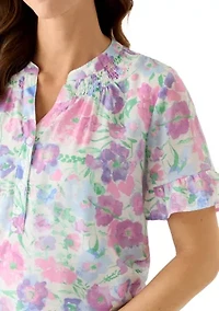 Women's Flutter Sleeve Henley Top