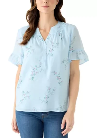 Women's Flounce Sleeve Henley Blouse
