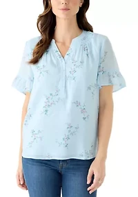 Women's Flounce Sleeve Henley Blouse