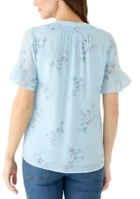 Women's Flounce Sleeve Henley Blouse