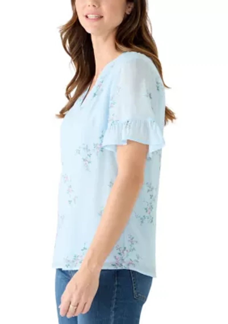 Women's Flounce Sleeve Henley Blouse