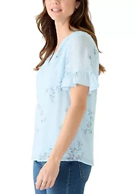 Women's Flounce Sleeve Henley Blouse