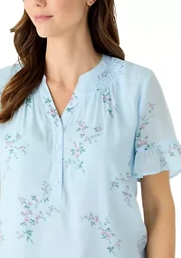 Women's Flounce Sleeve Henley Blouse