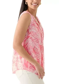 Women's V-Neck Pintuck Sleeveless Printed Top