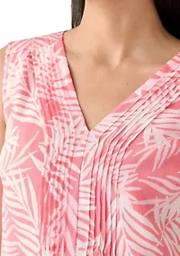 Women's V-Neck Pintuck Sleeveless Printed Top