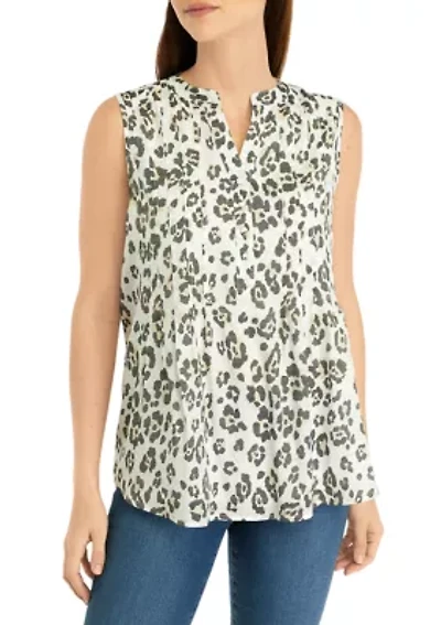 Women's Sleeveless Printed Henley Top