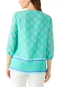 Women's 3/4 Sleeve Border Print Top