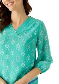 Women's 3/4 Sleeve Border Print Top