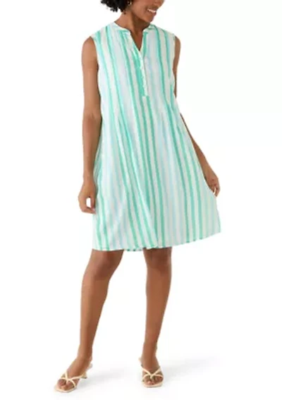 Women's Sleeveless Henley Striped Mini Dress
