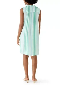 Women's Sleeveless Henley Striped Mini Dress