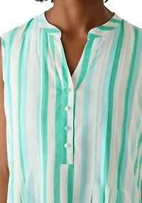 Women's Sleeveless Henley Striped Mini Dress