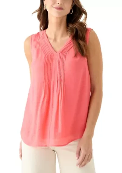 Women's V-Neck Pintuck Sleeveless Top