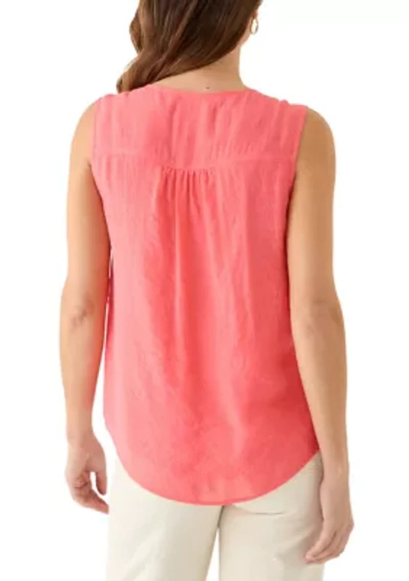 Women's V-Neck Pintuck Sleeveless Top