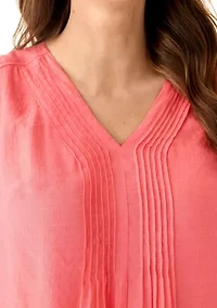 Women's V-Neck Pintuck Sleeveless Top