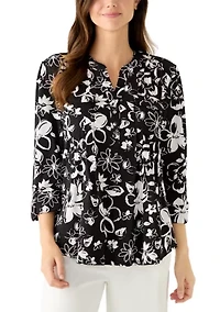 Women's Knit Henley Top with Pockets