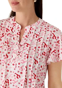 Women's Flutter Sleeve Henley with Lace Detail