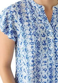Women's Short Flutter Sleeve Knit Henley Top