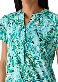 Women's Short Ruffle Sleeve Knit Henley Top