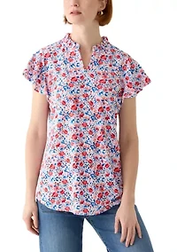 Women's Short Sleeve Printed Knit Henley Top