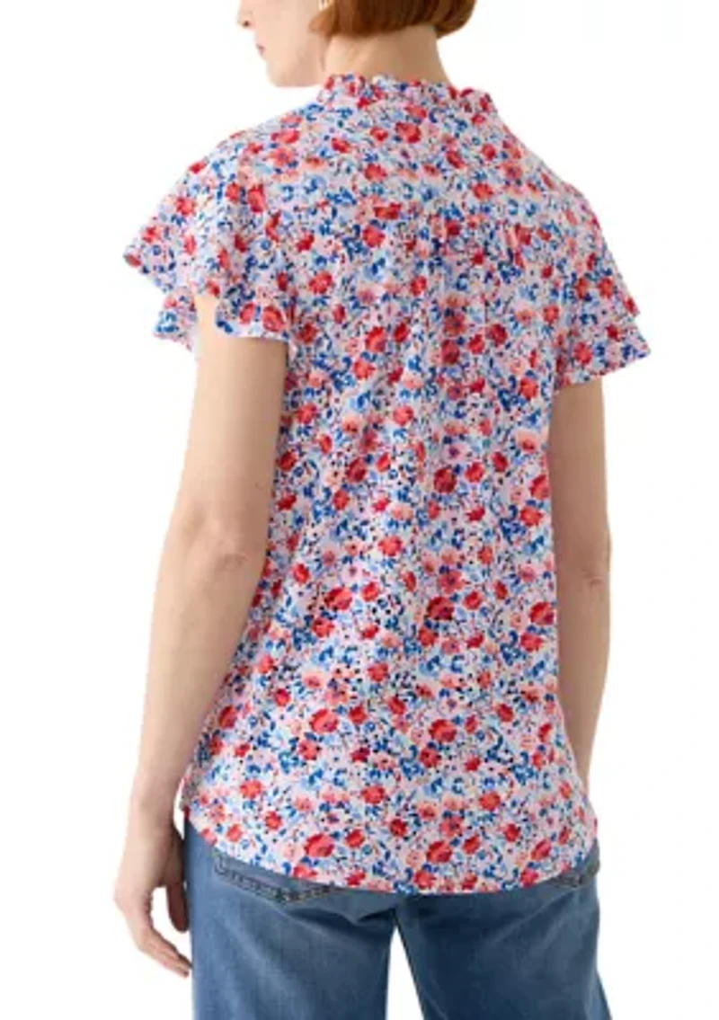 Women's Short Sleeve Printed Knit Henley Top