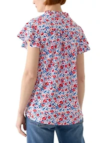 Women's Short Sleeve Printed Knit Henley Top