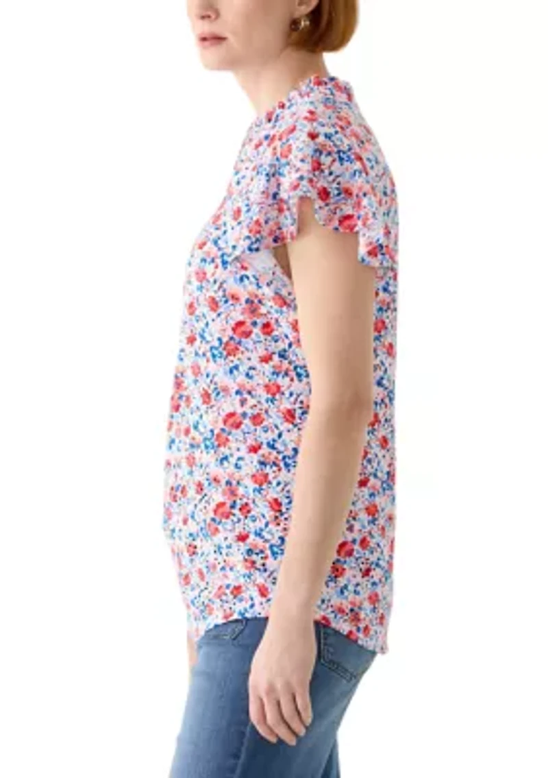 Women's Short Sleeve Printed Knit Henley Top