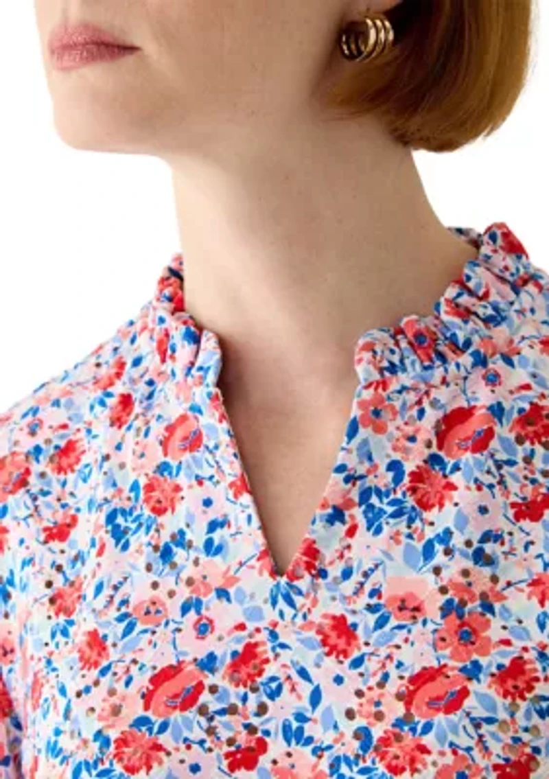 Women's Short Sleeve Printed Knit Henley Top