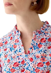 Women's Short Sleeve Printed Knit Henley Top