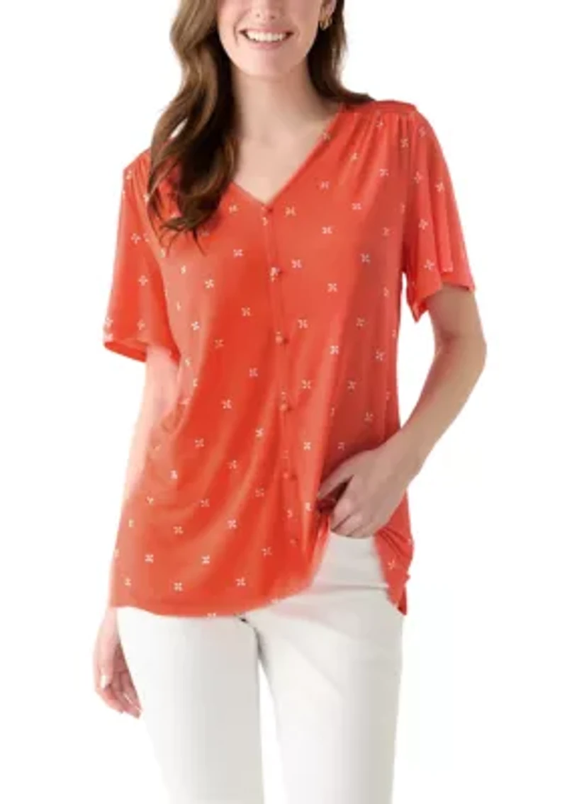 Women's Flutter Sleeve Button Front Top