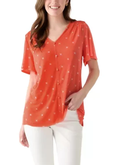 Women's Flutter Sleeve Button Front Top