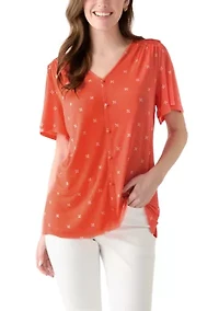 Women's Flutter Sleeve Button Front Top