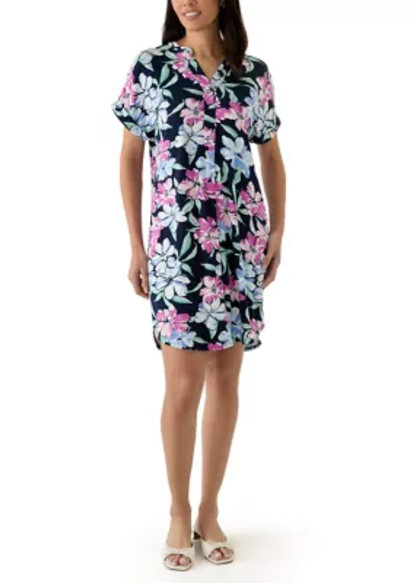 Women's Split Neck Printed Popover Dress