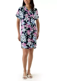 Women's Split Neck Printed Popover Dress