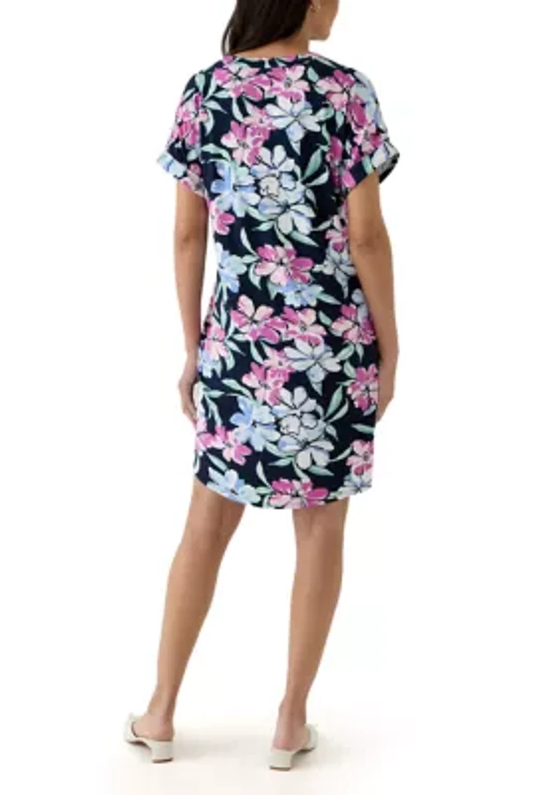 Women's Split Neck Printed Popover Dress
