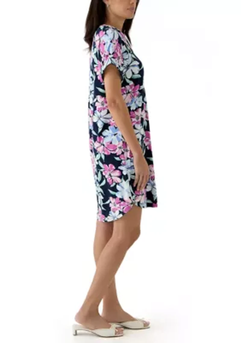 Women's Split Neck Printed Popover Dress