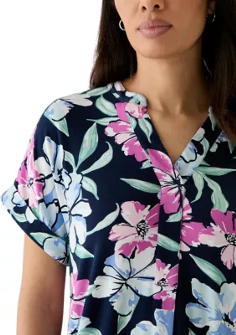 Women's Split Neck Printed Popover Dress